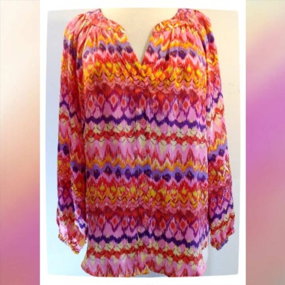 SOLD SILK Scilla Dora Landa Sunrise Ikat Blouse